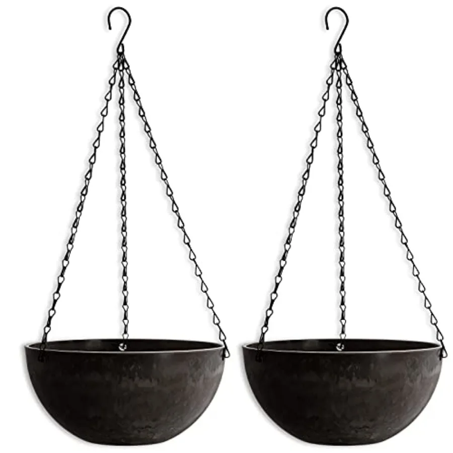 

2 Pack Resin Hanging Planters for Indoor Plants 10 Hanging Flower Pots with Drainage Holes Hanging Baskets with Chain and Hook