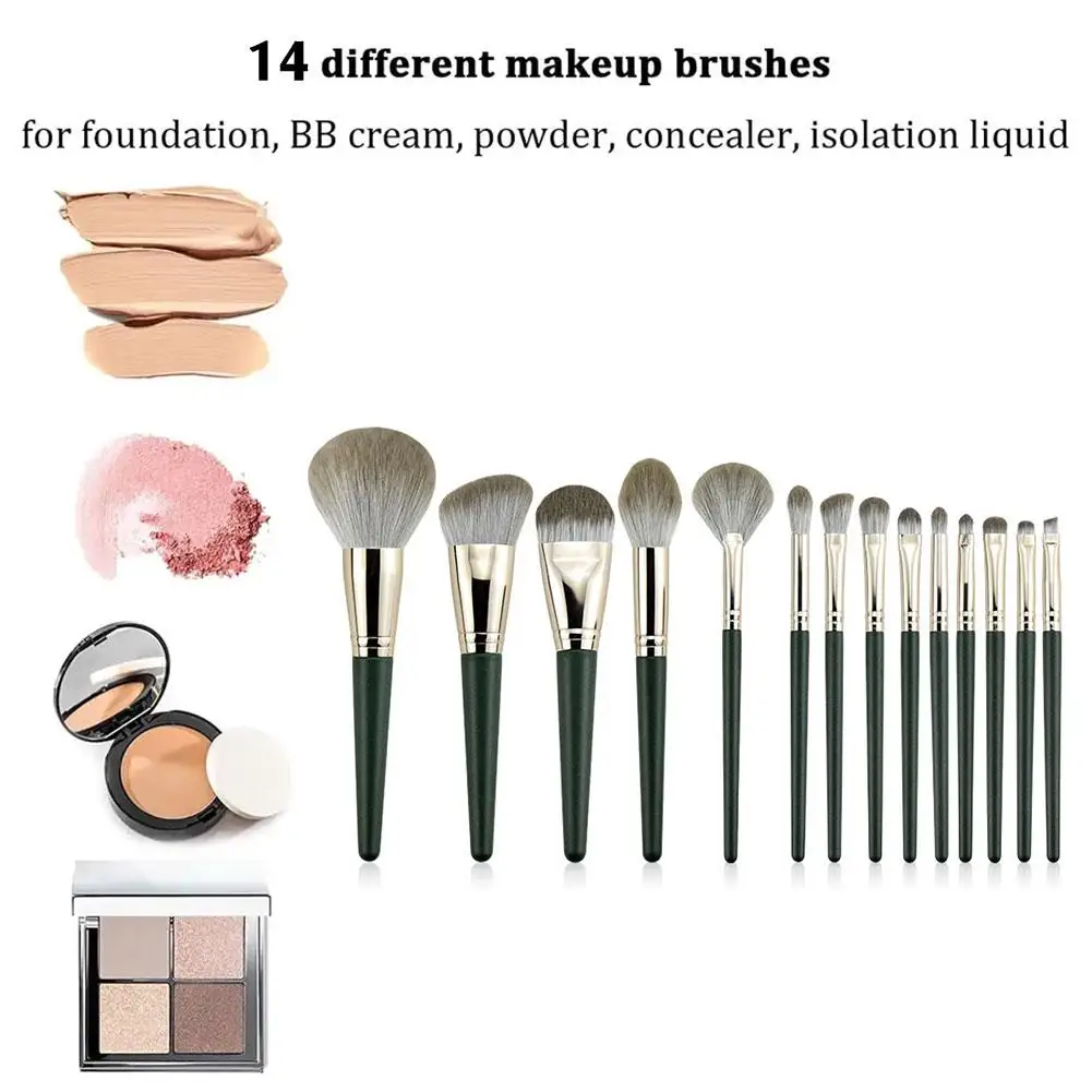 Sintético Maquiagem Brush Set, Cosmético, Fundação, Pó Case, Olho, Blush, Corretivo, Sombra, J9Z8, 14 Pcs