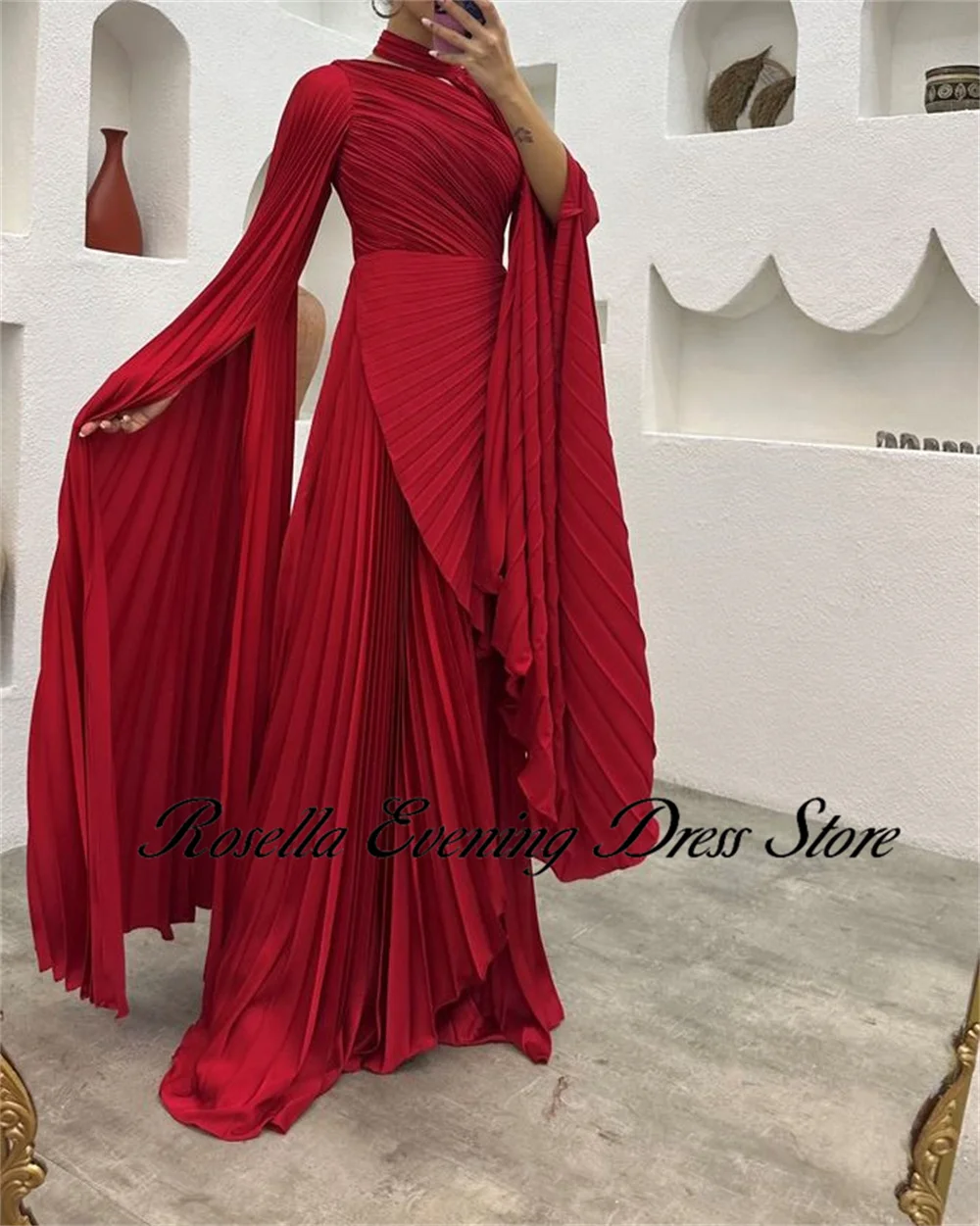 ROSELLA Halter Evening Dresses Pleated Ankle Length A-Line Long Flare Sleeves Formal Occasions Dress New 2024