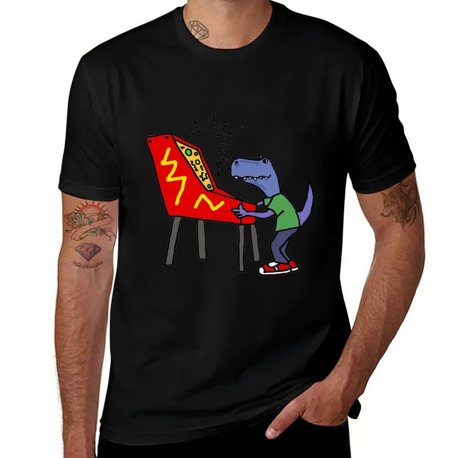 Funny T-rex Dinosaur Playing Pinball Macine T-Shirt Plus Size Workout Short Sleeve Top T-Shirt