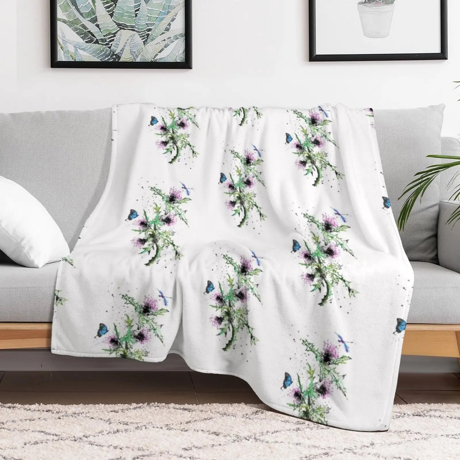 Scottish Thistle, watercolor Scottish Thistle Throw Blanket Loose Travel heavy to sleep Blankets