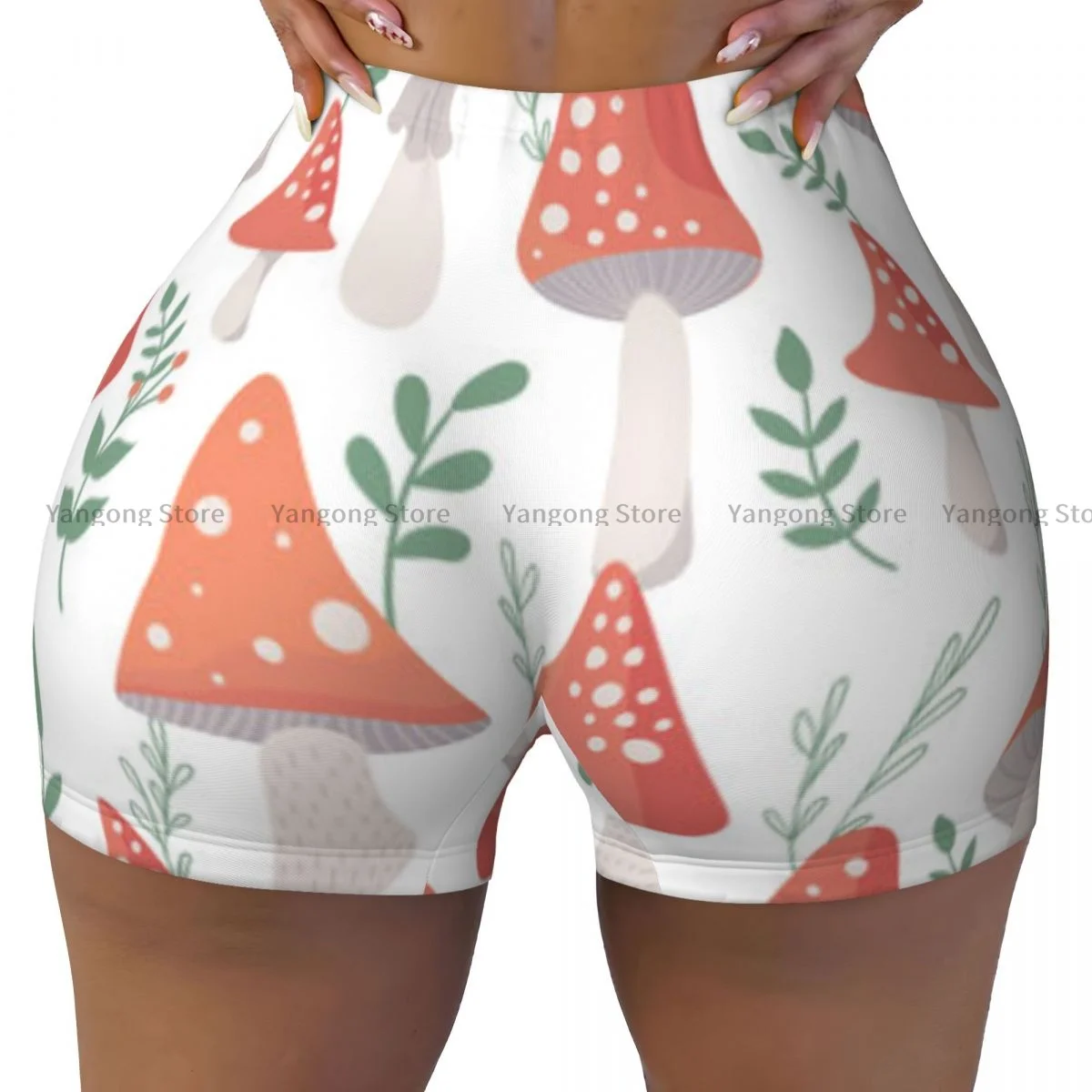 

Sexy tight hip sports shorts Cute Red Fly Agaric Mushrooms fitness women's comfortable yoga shorts