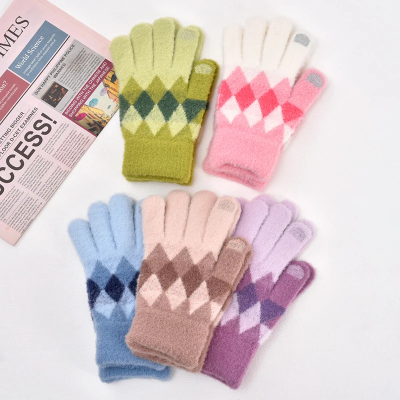 KayCrowne New Cute Full Finger Gloves for Women Elegant Winter Warm Student Writing Thicken Acrylic Knitted Fingerless Glove