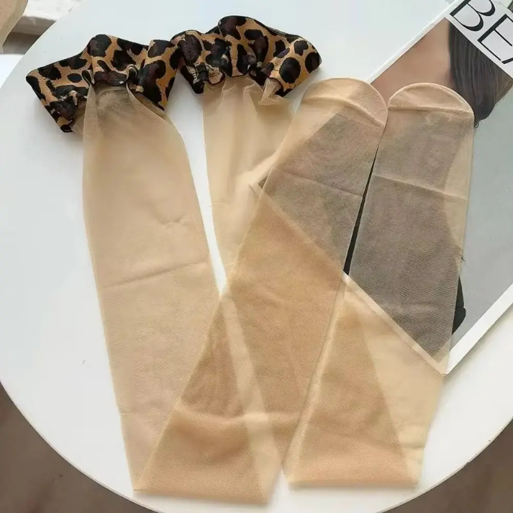 Leopard Patchwork Leopard Tube Stockings Transparent Shiny Anti-slip Over Knee Socks 20D Knee High Stockings Women's Lingerie
