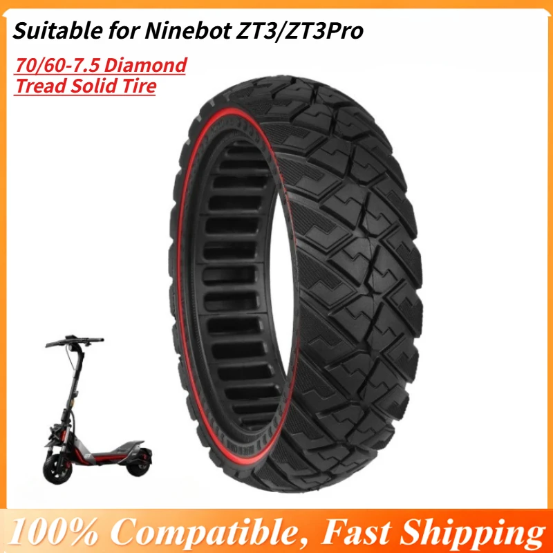 

70/60-7.5 Diamond Tread Solid Tire for Ninebot ZT3/ZT3Pro, Red Stripe Off-Road No-Flat Tire, Aggressive Pattern for Maximum Grip