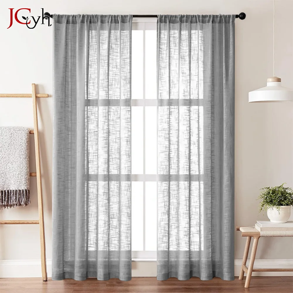 Modern White Linen Look Sheer Curtains for Living Room Bedroom Hall Tulle Curtains for Windows Kitchen Yarn Cortinas Home Decor