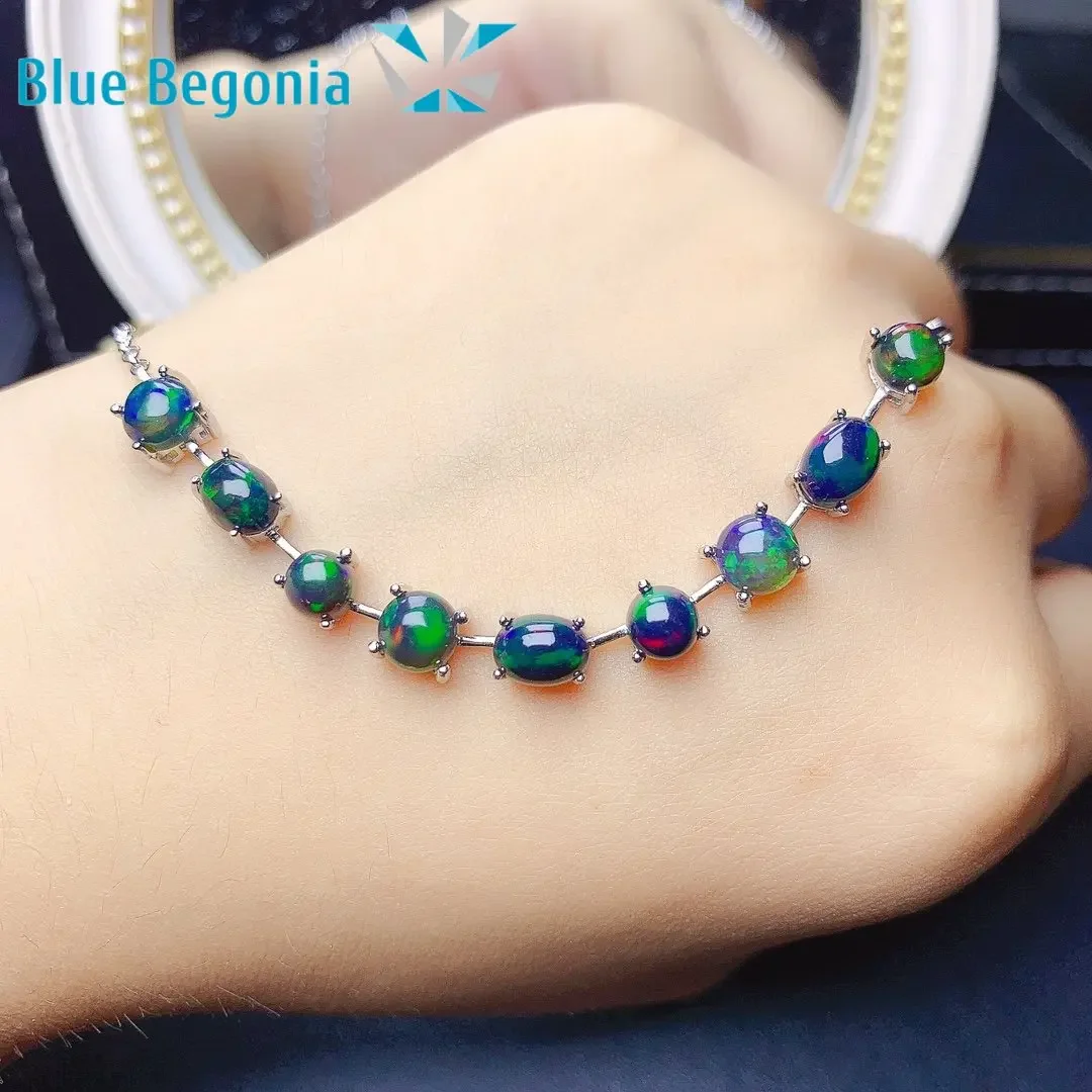 Natural Black Opal Bracelet 925 Sterling Silver Bracelets for Women Engagement Wedding Jewelry Gifts 5*7mm 5*5mm 6*6mm Gemstone