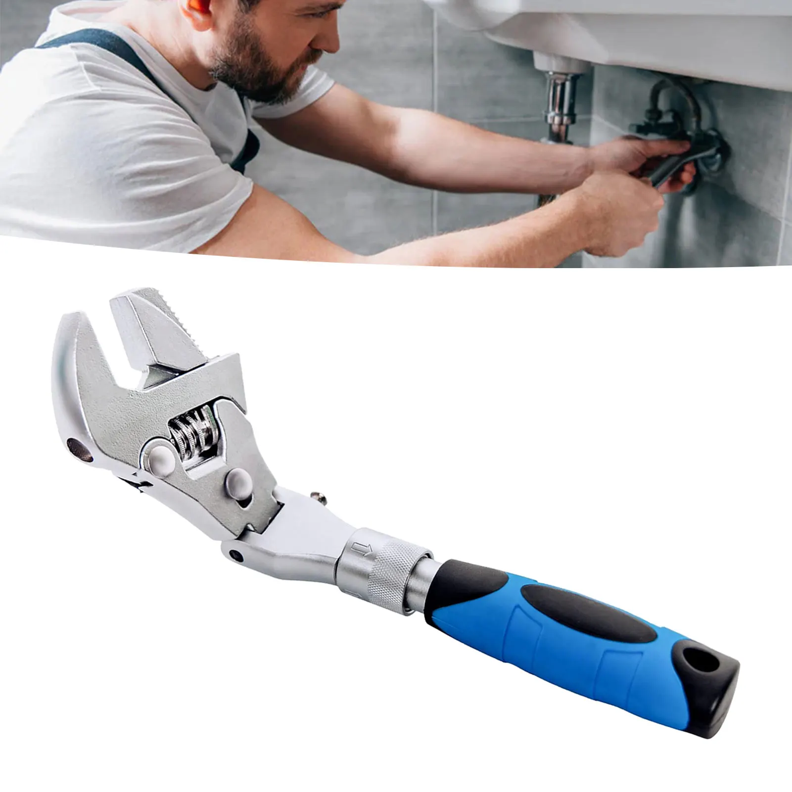 

Flexhead Adjustable Wrench 10 to 12in Ratcheting Spanner with Retractable Extension Shank 180 Degree Rotating Head