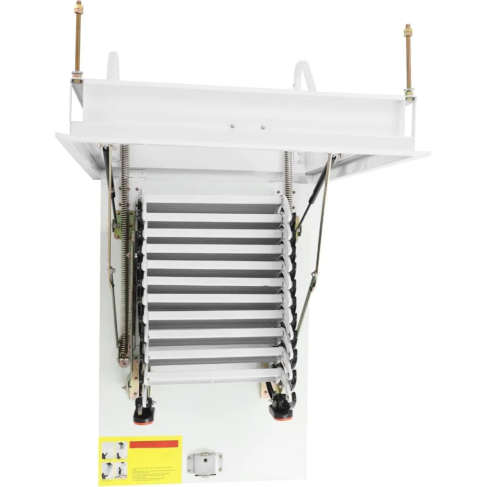 Escada de sótão dobrável de aço de 9 pés com capacidade de carga de 661 libras e sistema pull-down