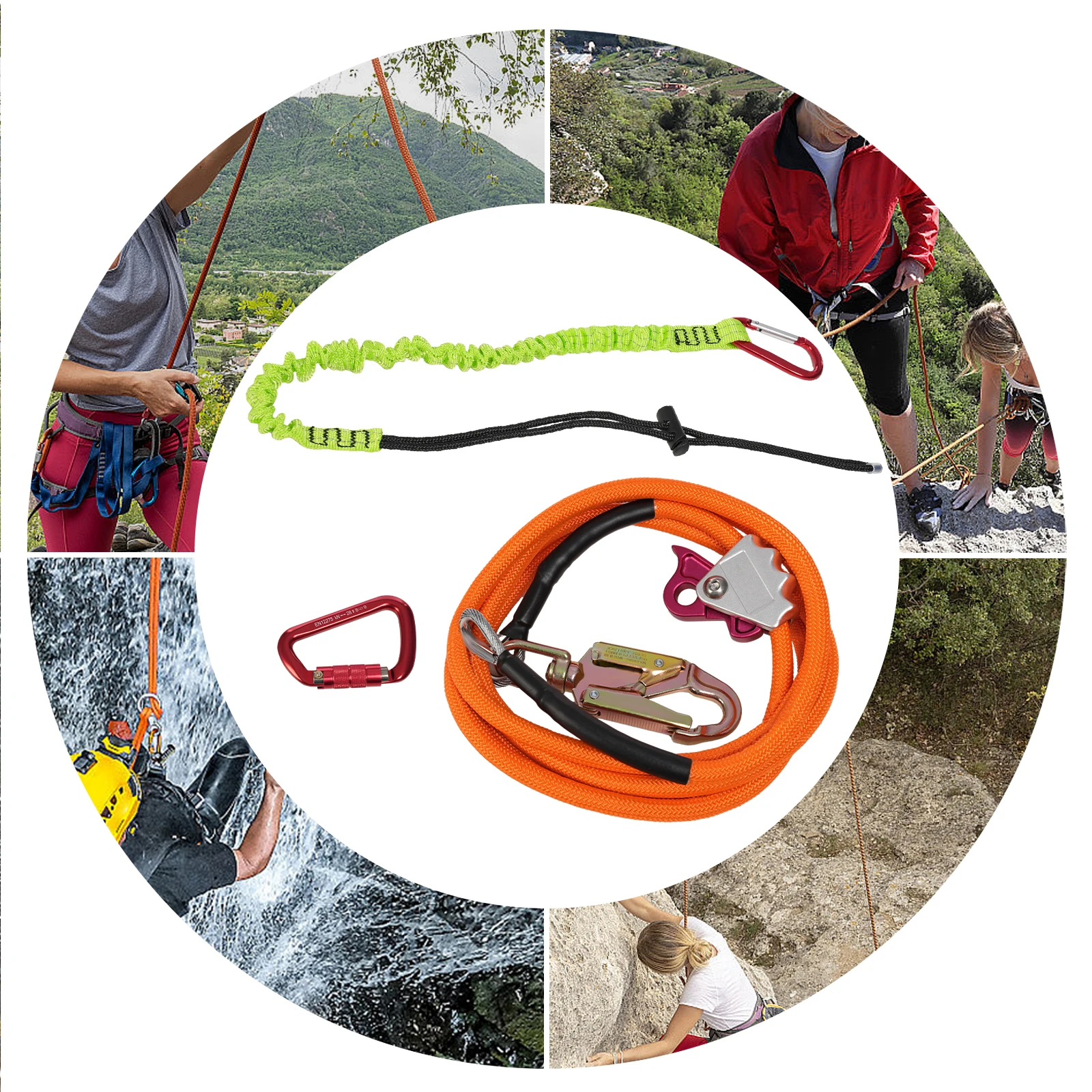

Orange Steel Aluminum 12ft Tree Descent Rigging Rope Triple Locking Mountaineering Buckle Aerial Work Safety Rope