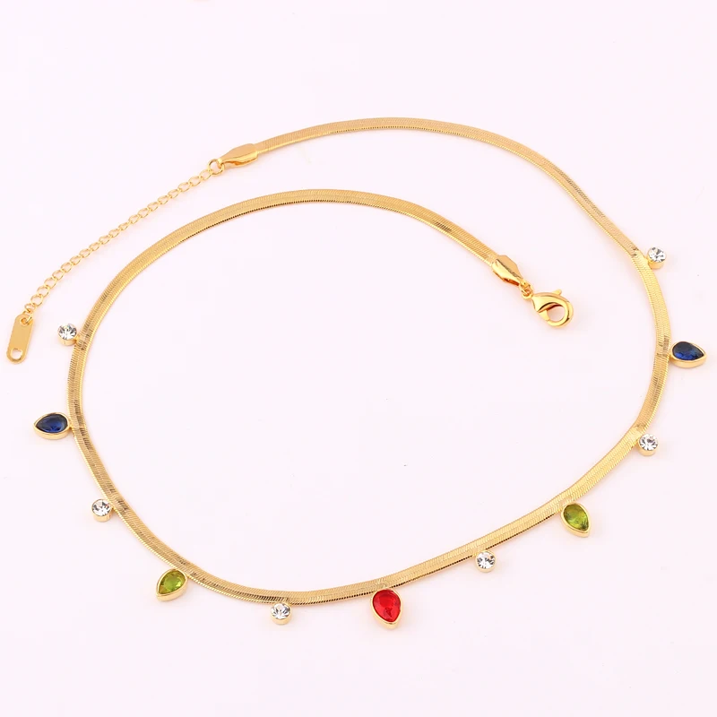 2022 New 18k Gold Plated Chain Necklace Women with Cubic Zircon,Green Stone Rainbow CZ Snake Necklace Adjustable Choker Jewekry