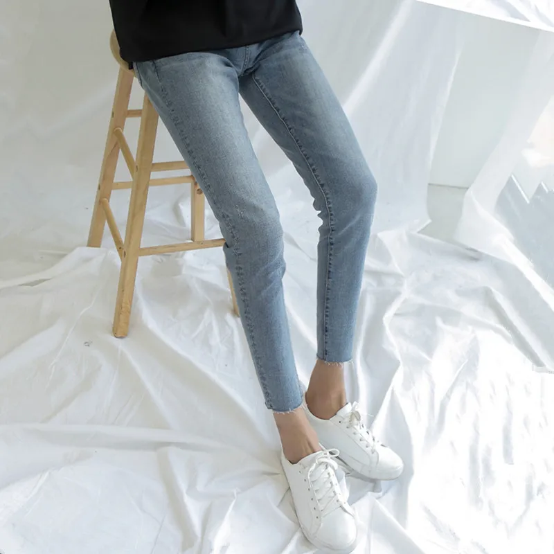 

Мужские джинсы Slim Fit от модного бренда, эластичные, с зауженным низом, 9-секционные брюки-карандаш, средняя посадка, на молнии, повседневные, в корейском стиле, высокого качества