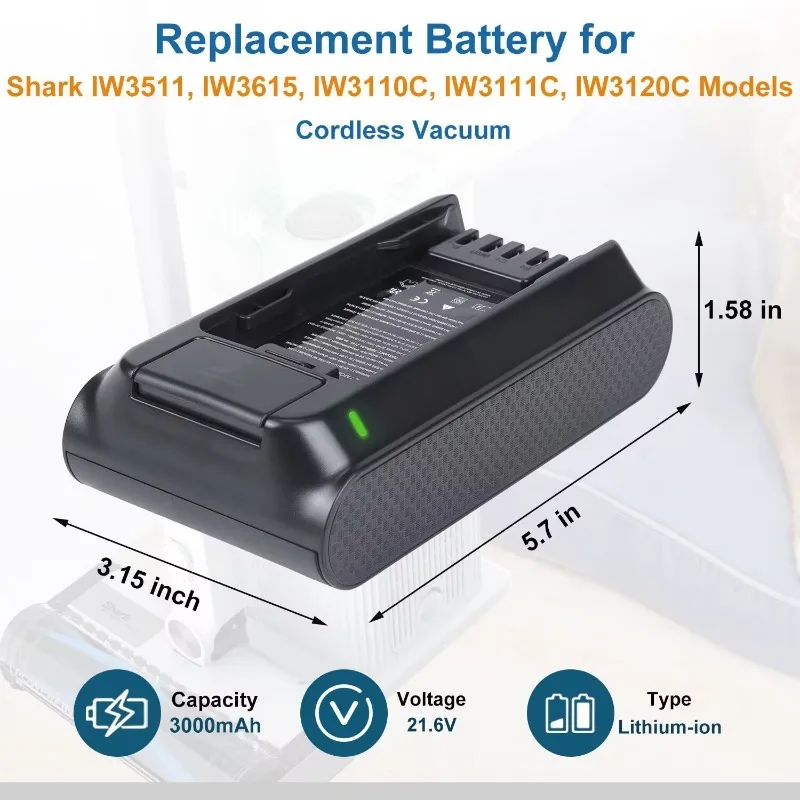Staubsauger Akku 3000 mAh Li-Ion 21,6 V für Shark IW3511 IW3615 XBATR625 XBTR625KS XBTR625KDCEU Elektronik Zubehör