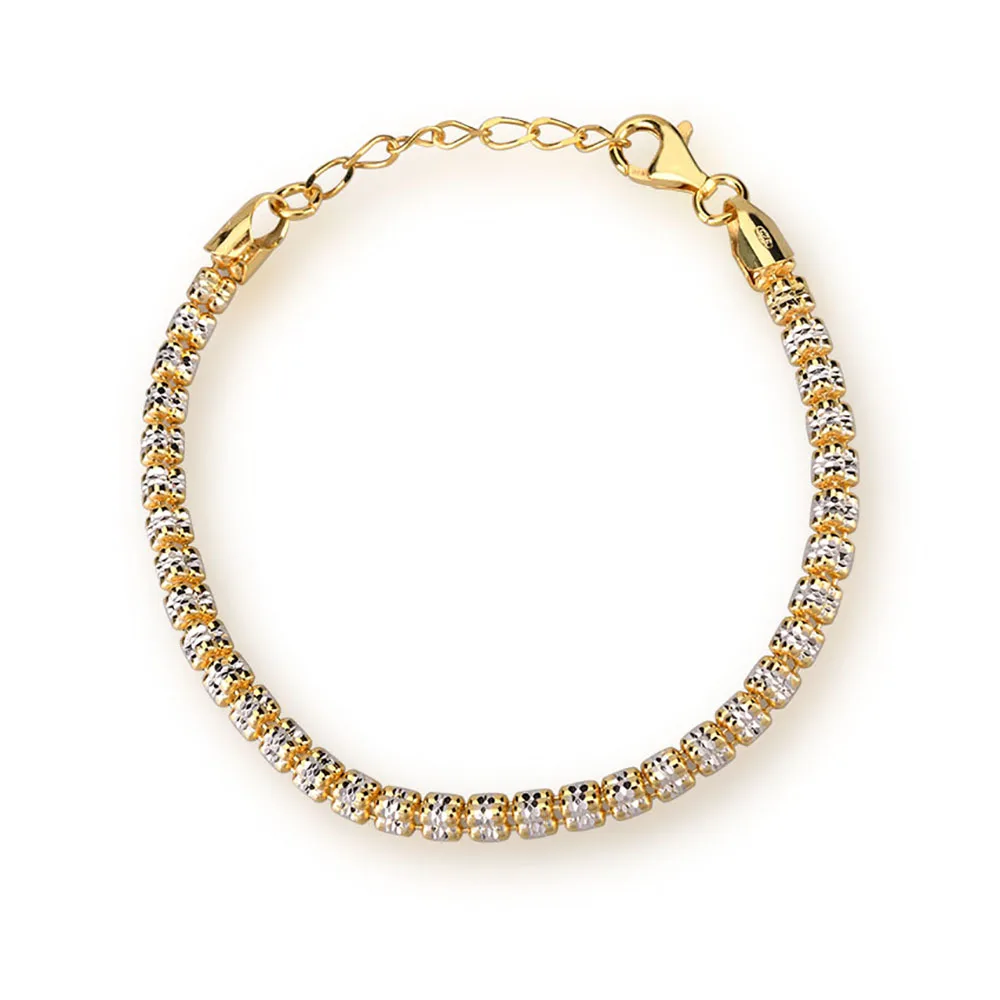 

ESKEEM Hip Hop Jewelry S925 Pure Silver Diamond Bracelet Three Rows Pearl with 18K Gold Plated for Men and Women