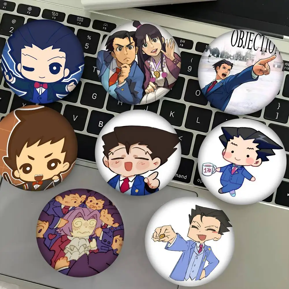 1pc Cute Ace Attorney Cartoon Style Badge Brooches On Backpack Decoration Round Enamel Pins For Accessorys