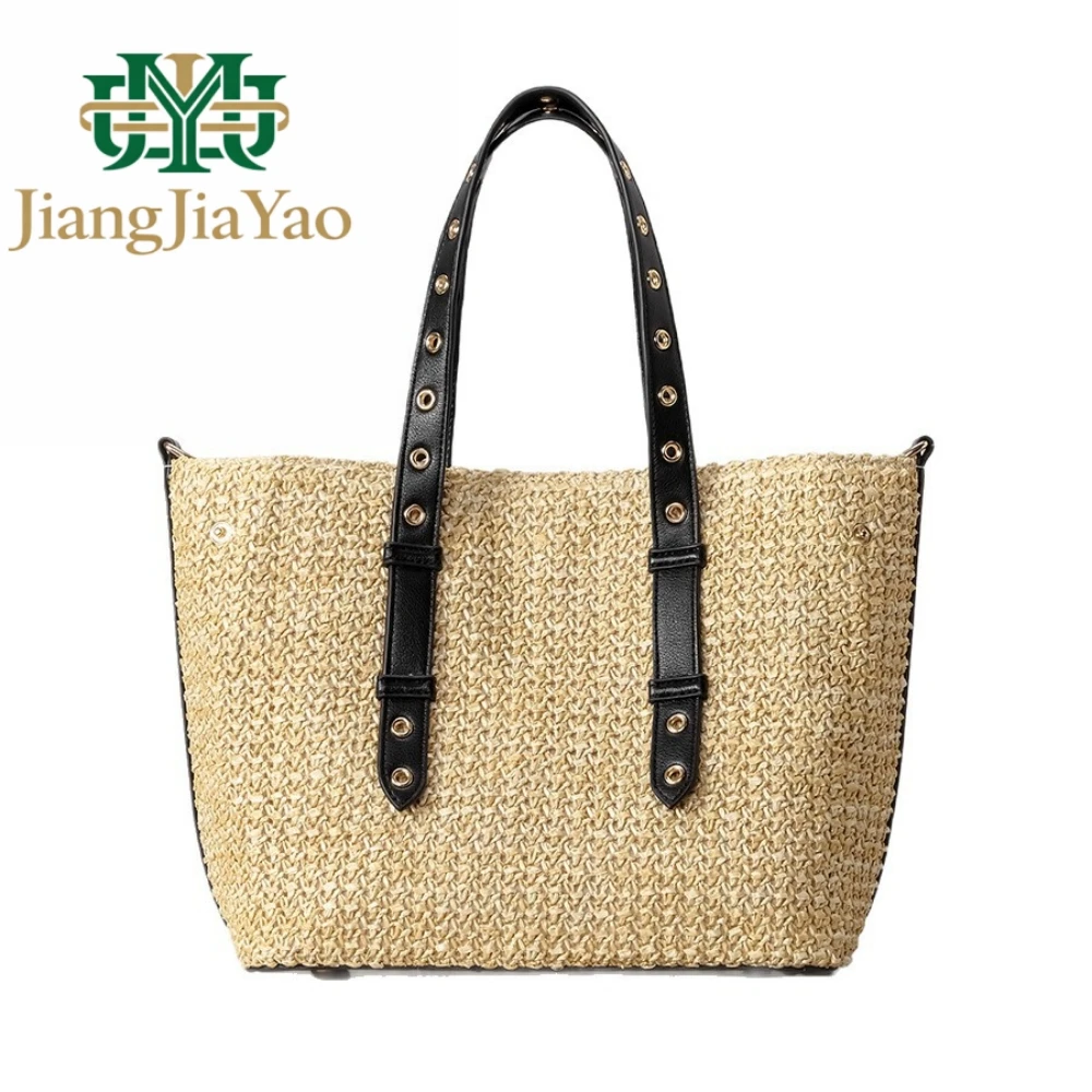 

Adult Woven Bag Large Capacity Grass Woven Handbag Women's Vacation Beach Bag Summer Underarm Bag Retro Crossbody Bag Female
