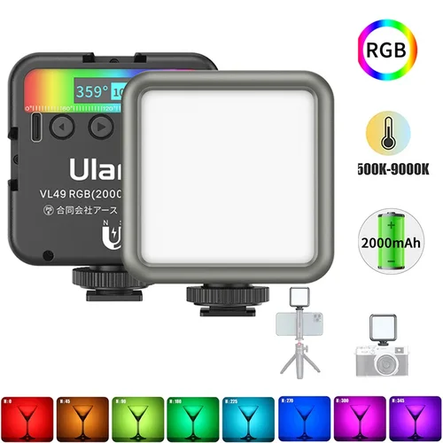 Imagen 1 del producto Ulanzi VL49 luz de vídeo LED RGB a todo Color 2500K-9000K 800LUX Mini relleno magnético 3 zapata fría 2000mAh tipo C luz de cámara