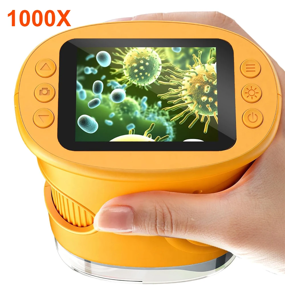 Microscopio Recargable para Niños 1000X, Full HD 1080P, Pantalla de 2.0'', Microscopio Digital de Bolsillo, Regalos Educativos Portátiles