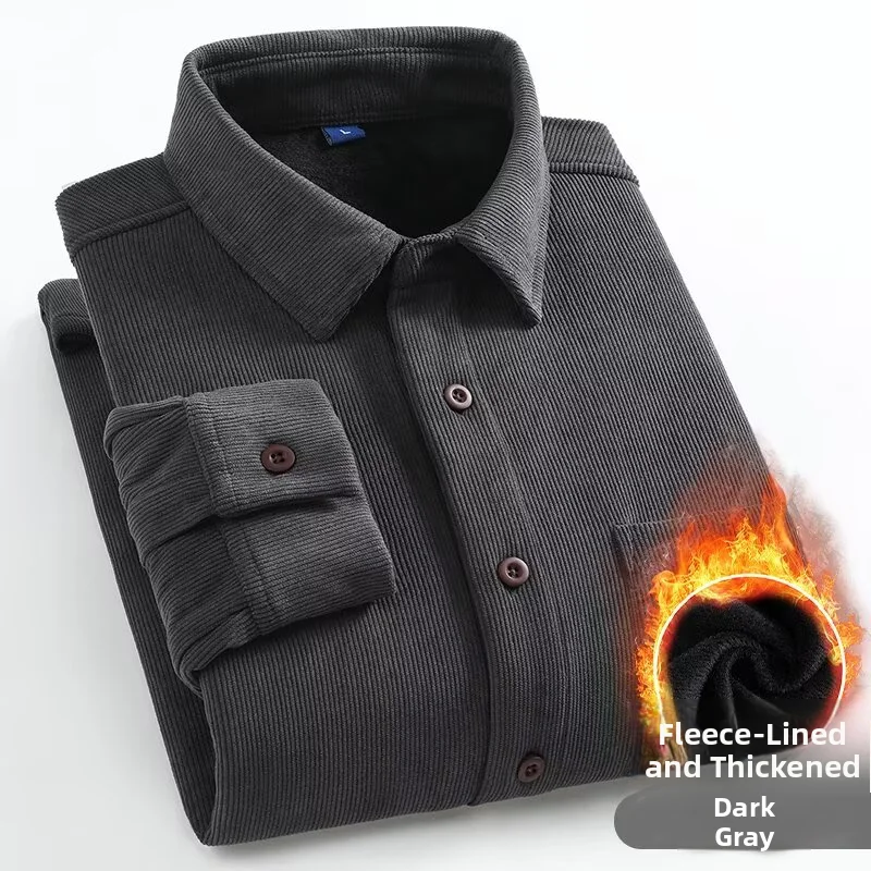 

Thiened Corduroy Long Sve irt Men's Warmth Breathable Pure Color Button up Casual Sle Winter Faion Youth