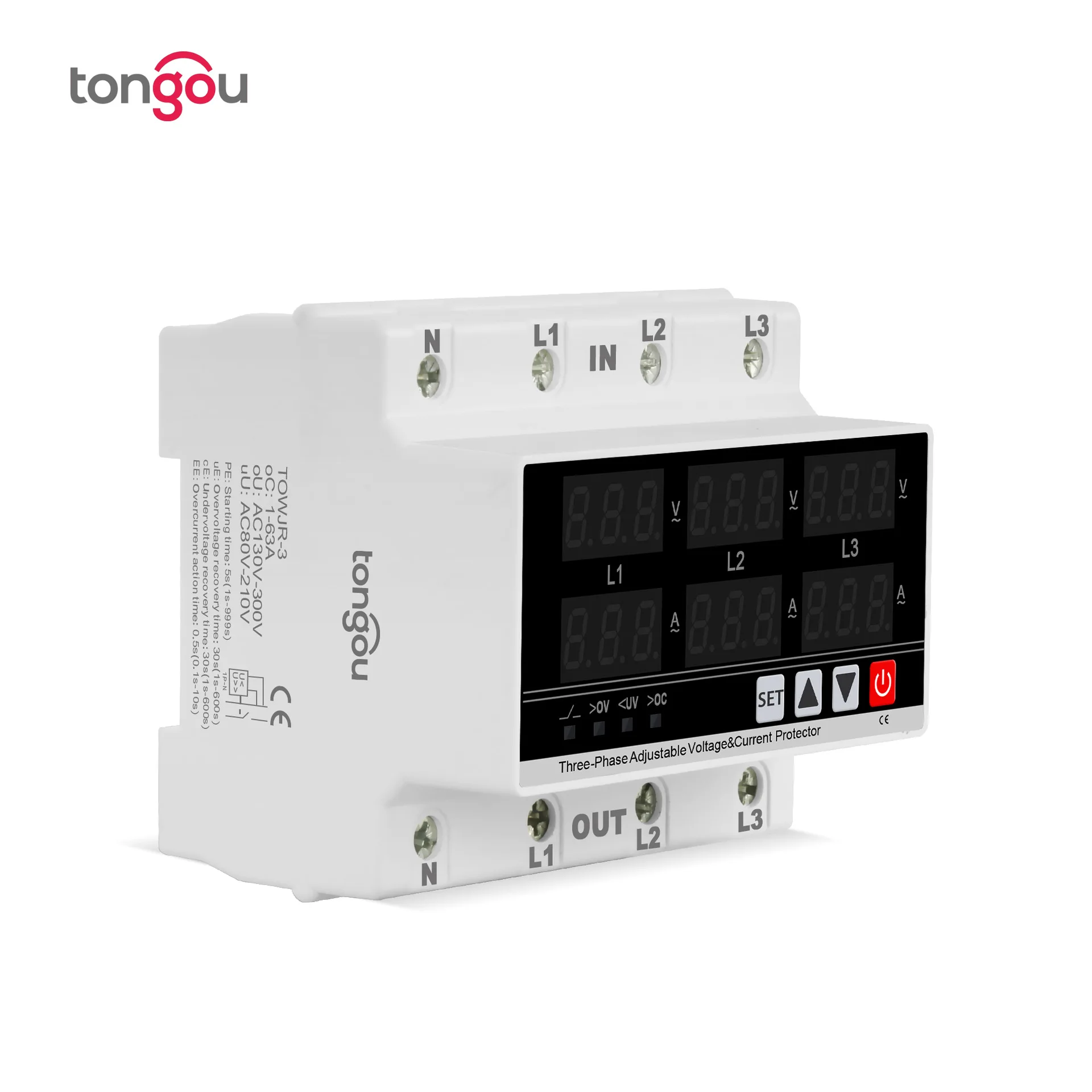 

Overvoltage current and undervoltage protection device relay 1-63A 230V TONGOU rail mounted 1P+N display adjustable