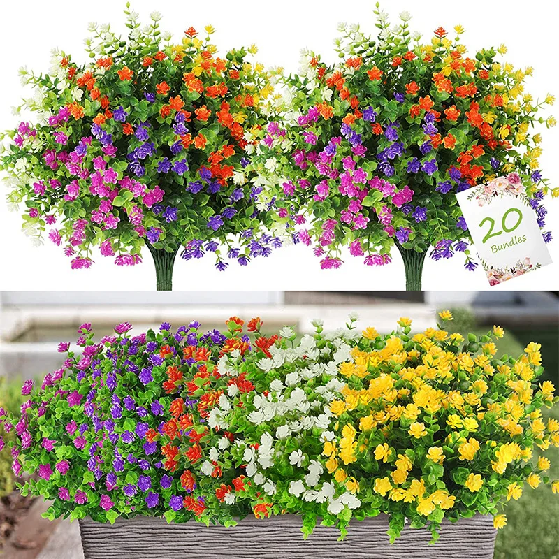 1 Bundle Outdoor Artificial Flowers UV Resistant Greenery Shrubs Plants Fake Flower Greenery for Office  Wedding Garden Decor