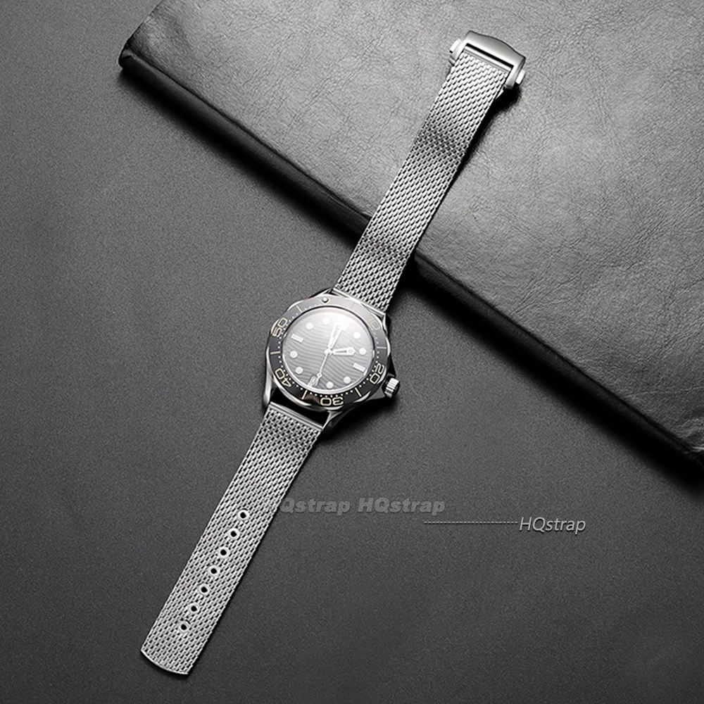 Edelstahl-Uhrenarmband 20 mm für Omega Seamaster 007 300 für Speedmaster Mesh-Armband mit Faltschließe Business-Armband – Detail 10