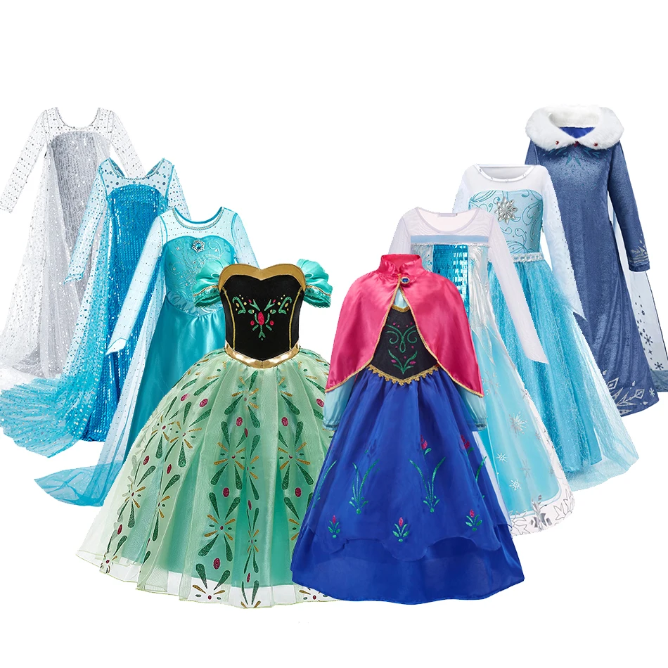 Kids Anna Dress Girl Snow Queen Princess Party Fancy Disguise Children Elsa Halloween Fantasy Cosplay Birthday Clothes 3-10 Year