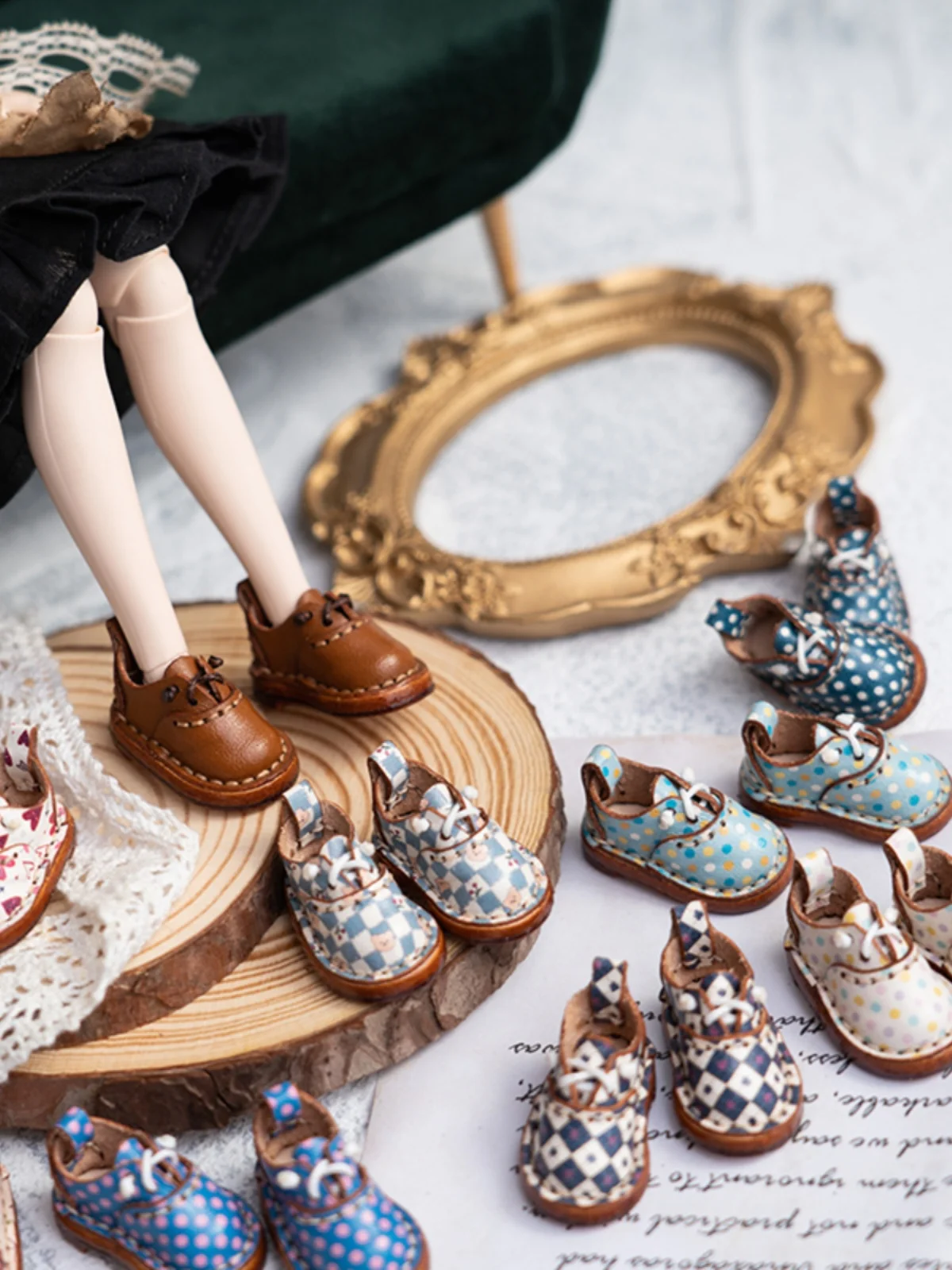 Blythe Baby Shoes Mini Toy Accessories OB22 Shoes Checker Shoes Small Cloth UFDOLL Mini Body OB24 Handmade Cowhide Shoes