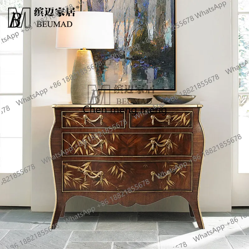 

American neoclassical painted gold foil old feng shui entrance entrance cabinet British villa bedroom multi-bucket side cabinet