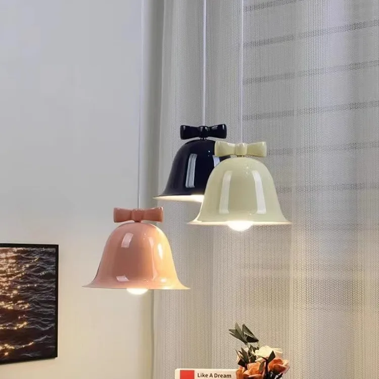 

Nordic bell bow chandelier modern simple cream wind bedside restaurant bedroom bar chandelier home decor