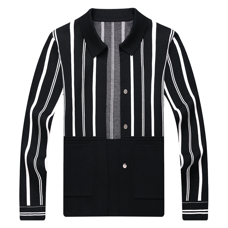 

New Men High Quality Knitted Striped Sweater Cardigan