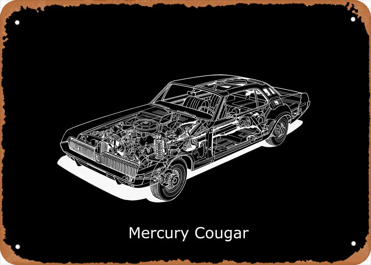 Cougar 1968 Metal Tin Sign 8 x 12 in Cutaway Drawing Vintage Poster Man Cave Decorative