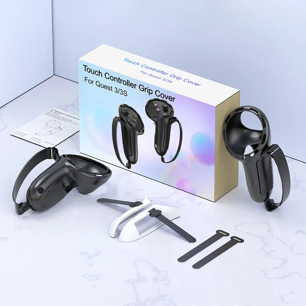 Silicone Controller Grips Non-Slip Handle Cover W/ Knuckle Straps and Battery Opening Cover for Meta Quest 3S/Quest 3