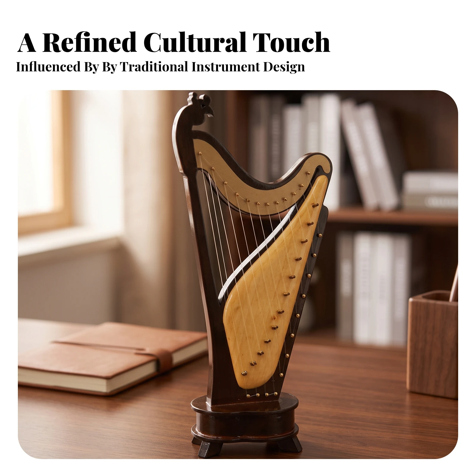 Konghou Model Fine Detail Miniature Harp Model Wooden Instrument Ornament Lifelike Miniature Harp High Quality for Music Lovers