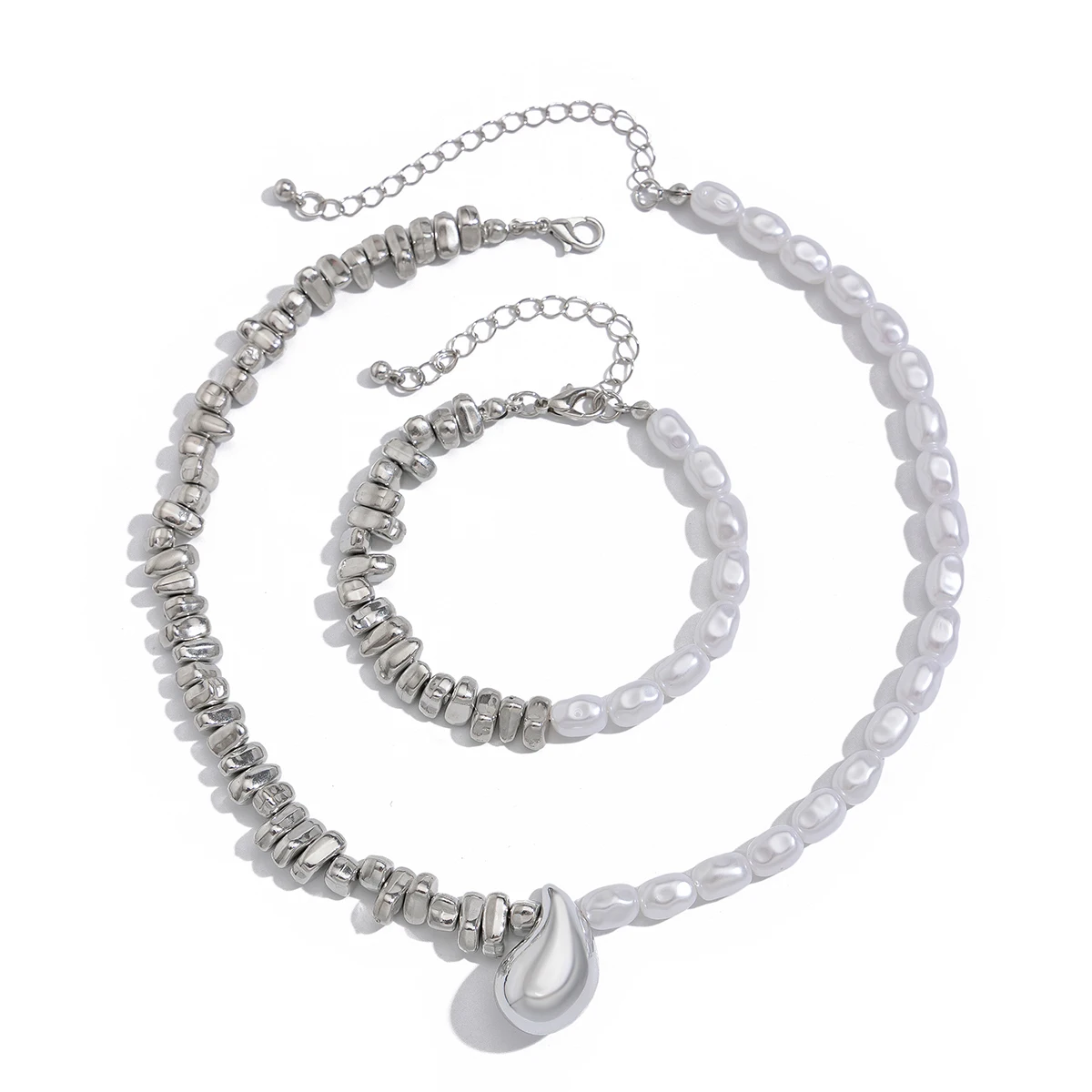 SHIXIN 2Pcs/Set Water Drop Choker Necklace Bracelet for Women Trend Imitation Pearl Clavicle Chain Jewelry Set Neck Accessories