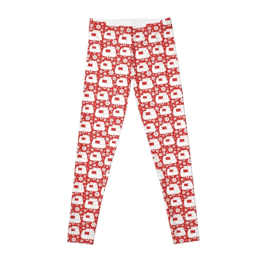 

Daisy Polka Dot Vintage Caravan Pattern in Red and White Leggings Women's high waist active wear Womens Leggings