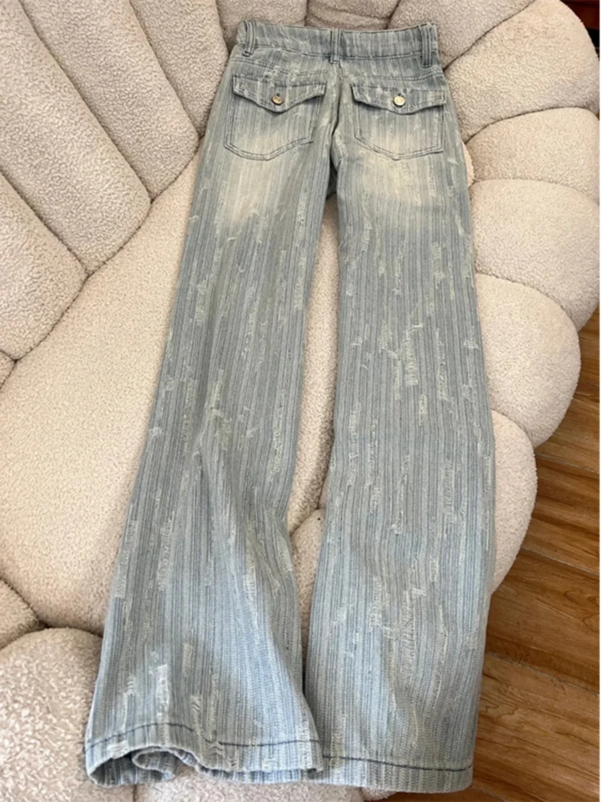

High Waist Flared Jeans Women's Spring 2025 New Sle Slimming Patchwork Light Blue Extended Length Denim Pants