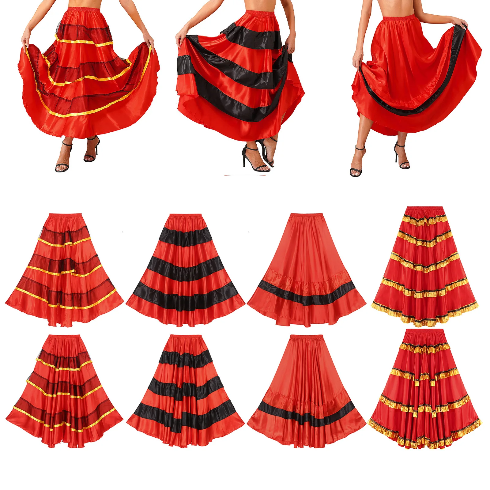 Frauen Flamenco Tanz Rock Tiered Rüschen Breiten Saum Gesellschaftstanz Rock Karneval Dance Party Halloween Leistung Kostüm