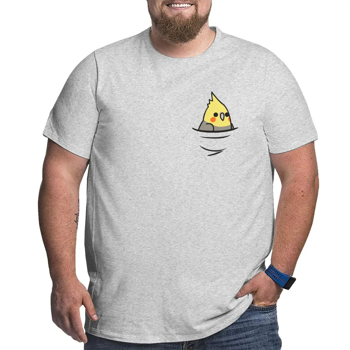 

Too Many Birds! - Yellow Cockatiel Funny cockatoo Pure Cotton printed Clothing graphic tee Big Tall Tee Shirt plus Size 5XL 6XL