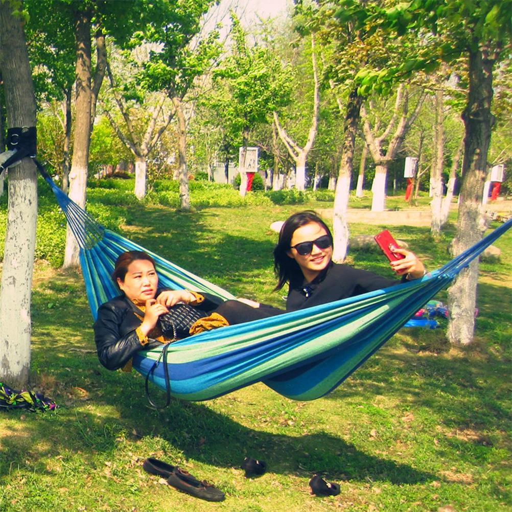 

1 pcs Double Widened Hammock Camping Portable Canvas Travel Outdoor Lightweight Colorful Rainbow for Hiking