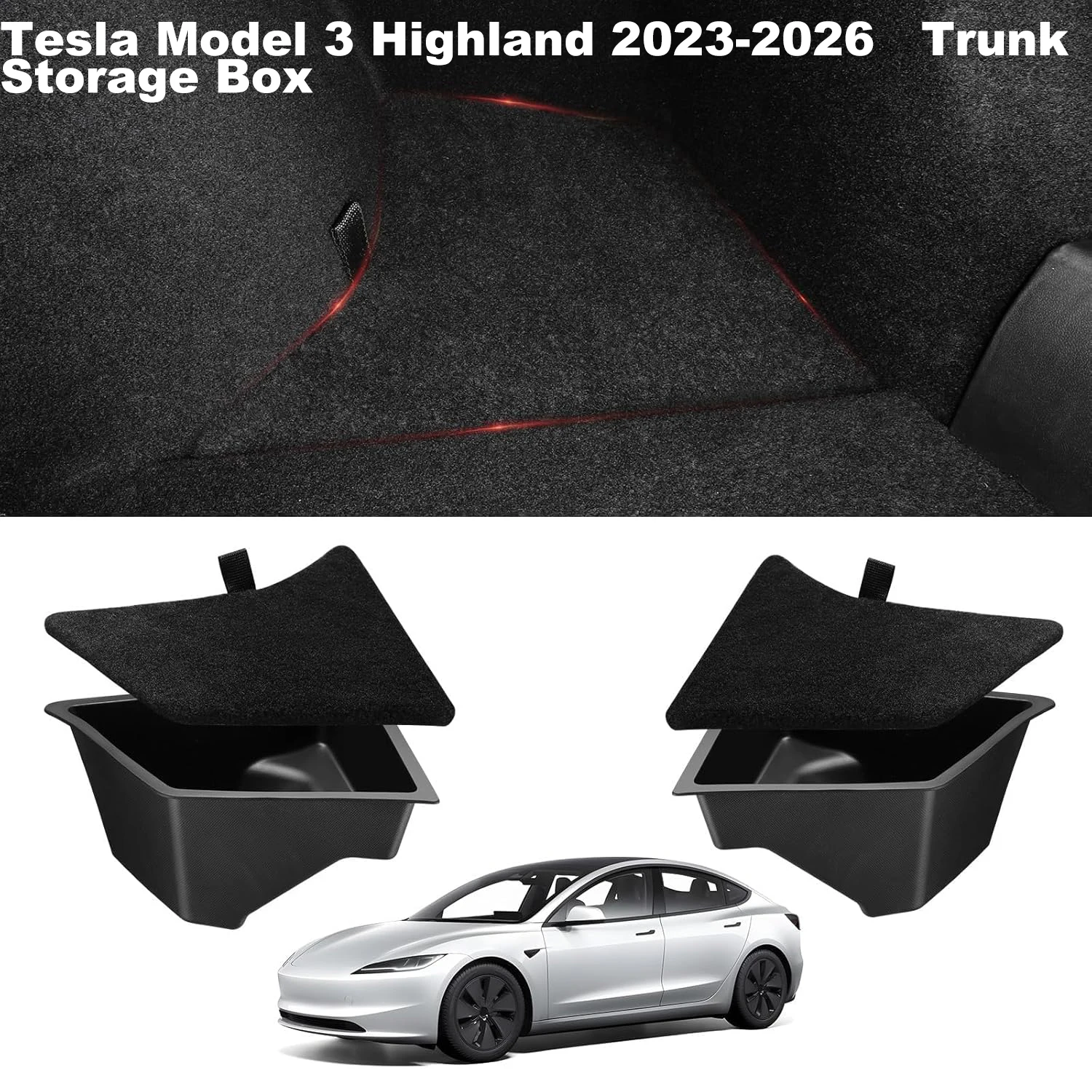2pcs Storage Boxes For Tesla Model 3 Highland 2024-2026 Rear Trunk With Lids Side Storage Protection Packages Rear Trunk Side