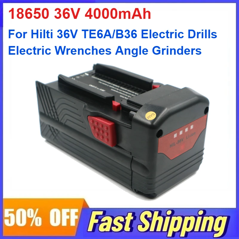 18650 36V 4000mAh Rechargeable Battery for Hilti 36V TE6A/B36 Electric Drills Electric Wrenches Angle Grinders Lithium Battery