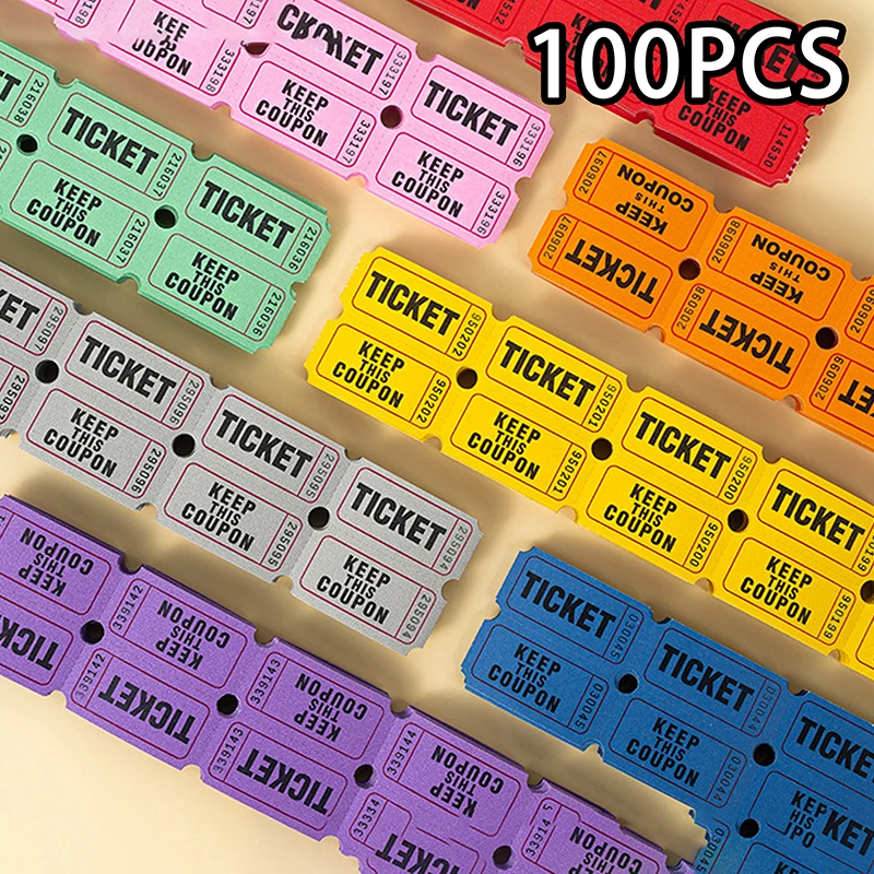 100 peças bilhetes de rifa para sala de aula rolo de etiquetas de papel único bebidas eventos bilhetes de rifa celebração bilhetes de eventos