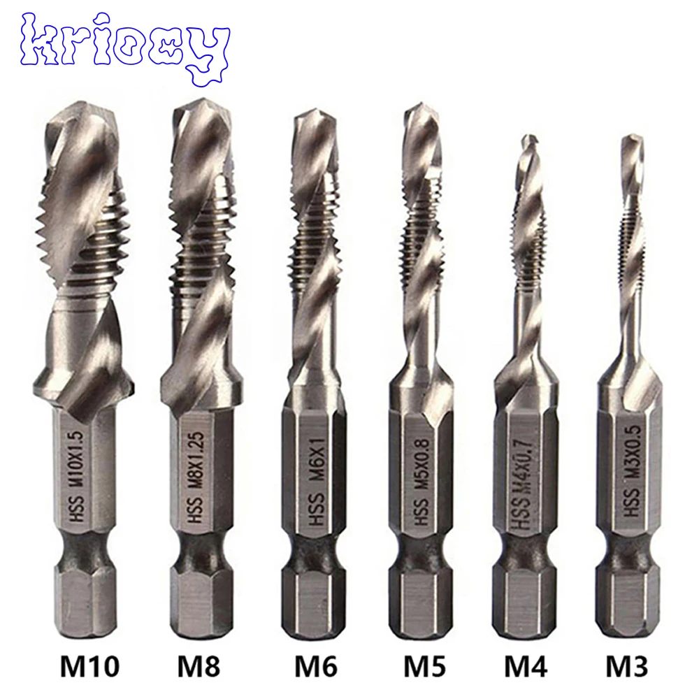 New Titanium Plated Hex Shank HSS Screw Thread Metric Tap Drill Bits Screw Machine Compound M3 M4 M5 M6 M8 M10 Hand Tools