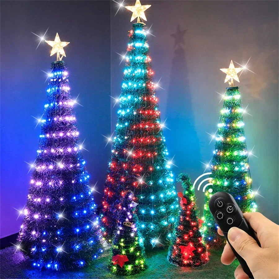 

1.5M 2.1M RGB Changeable Lighted Christmas Tree with Remote Outdoor Artificial Christmas Cone Tree Light show for Holiday Decor