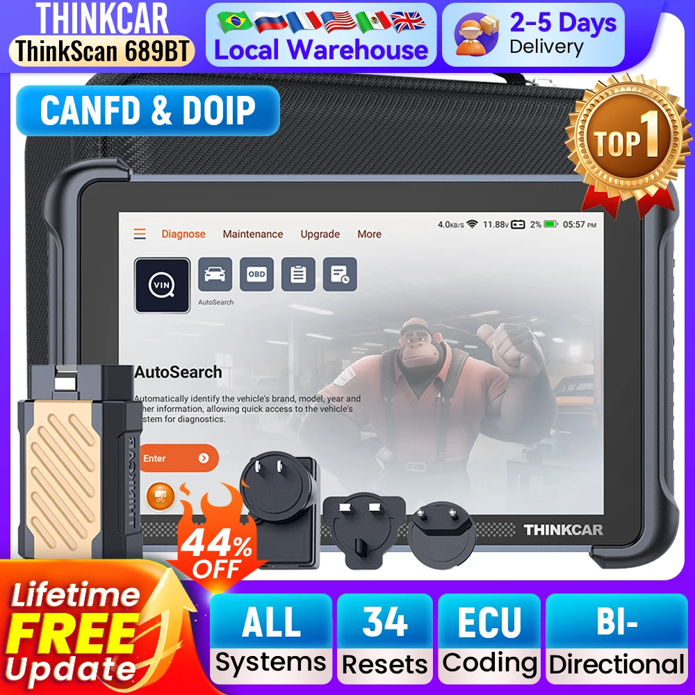 

THINKCAR THINKSCAN 689BT Автомобильный диагностический инструмент Двунаправленный сканер Obd2 Кодирование ЭБУ CANFD DOIP FCA Autoauth 34, бесплатный сброс