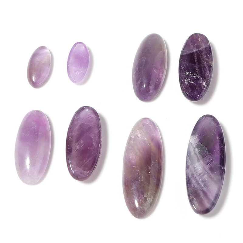 5pcs/3pcs Natrual Stone Amethyst Cabochon Oval Flatback  For DIY Jewelry Making Pendant/Earrings Accessories