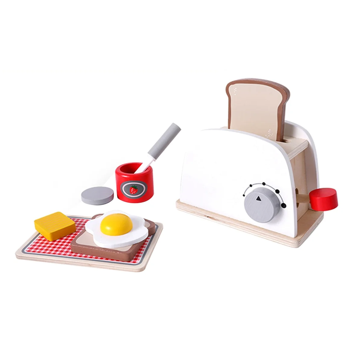 

X55A-Wooden -Up Toaster Toy Play Kitchen Accessories Play Food Bread, Butter, Poached Egg Cutting Pretend Toys for