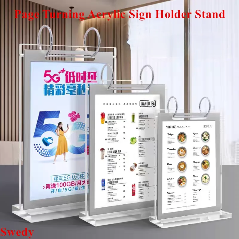 150x100mm A6 Table Acrylic Sign Holder Display Stand Restaurant Menu Paper Poster Calendar Sign Holder Stand With Flip Frame