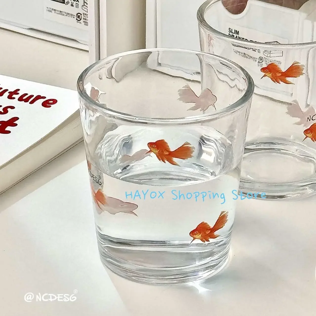 Goldfish Glass Mug Transparent Birthday Water Cup Yogurt Coffee Cup Drinkware Beer Water Drinking Cup Stripe Glass Mug